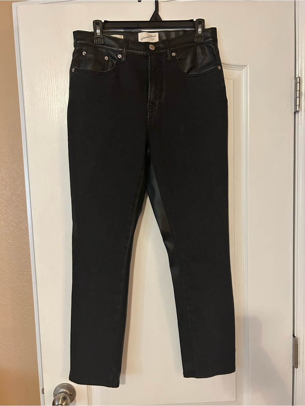 Black womans Jeans with Faux Leather Trim